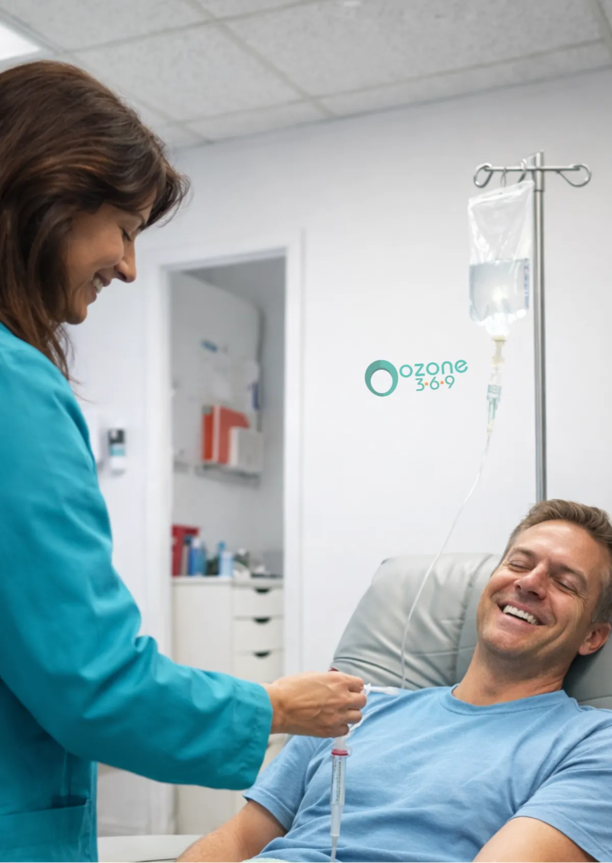 Patient receiving ozone therapy in a clinical setting