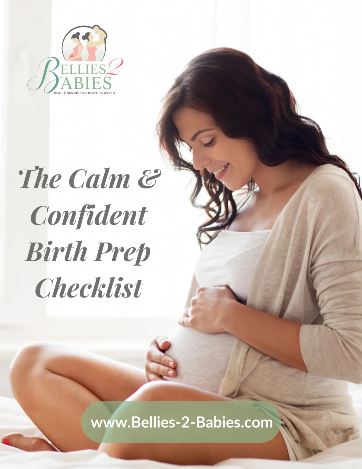 cover page of calm and confident birth plan checklist with woman holding newborn