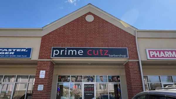Primecutz Barbershop storefront at Laurelwood in Waterloo Ontario