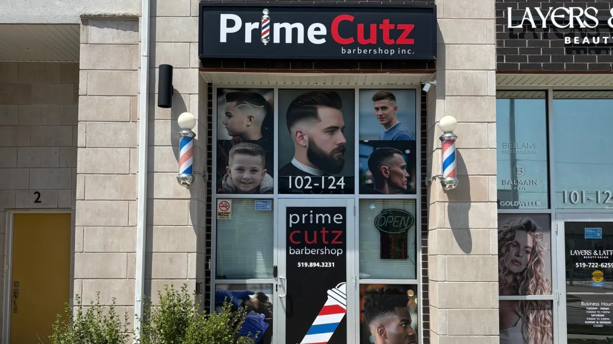 Primecutz Barbershop exterior at Seabrook location in Kitchener Ontario