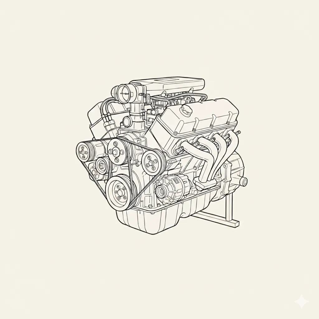 a V8 engine line drawing
