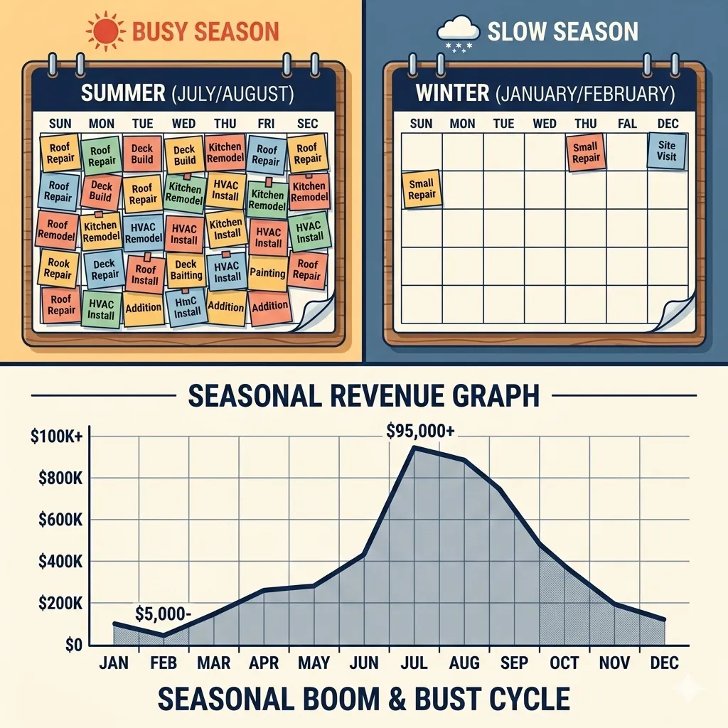 Calendars showing busy and slow seasons and a graph