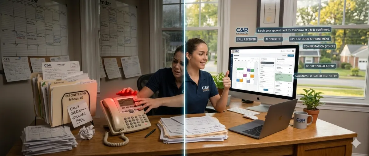 Friendly, professional person at a clean, well-lit desk with a headset. Warm, engaged expression. 
