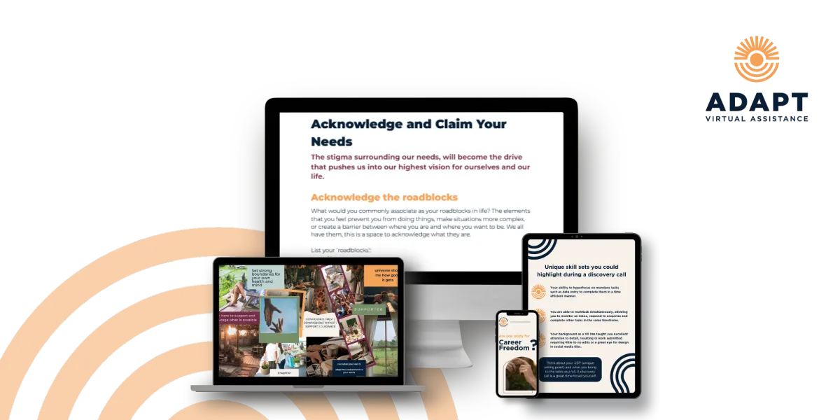 4 screens each showing an element from the course