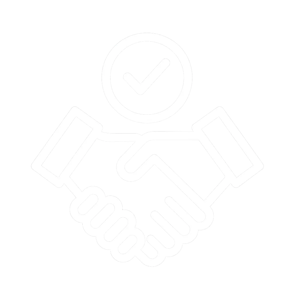 Retain icon: white handshake with checkmark (trust + retention) on a red circle (#EC0016)