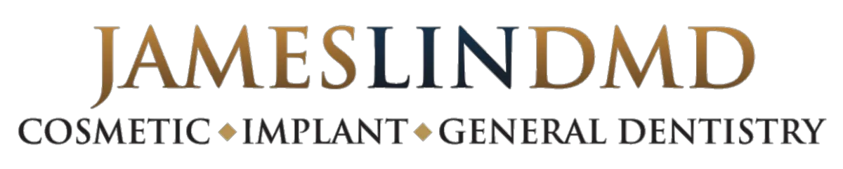 Logo for James Lin, DMD with dark blue and gold text