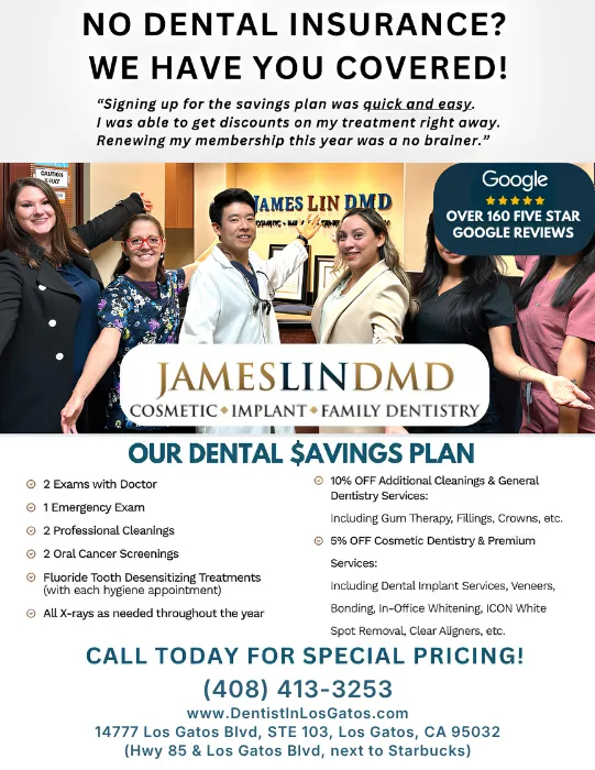Image of physical flyer for James Lin, DMD Dental Savings Plan