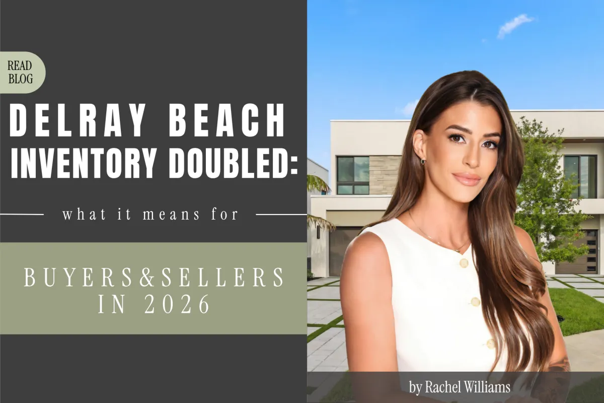 Aerial view of Delray Beach homes for sale in summer 2026 with note that active listings doubled from the 2022 low