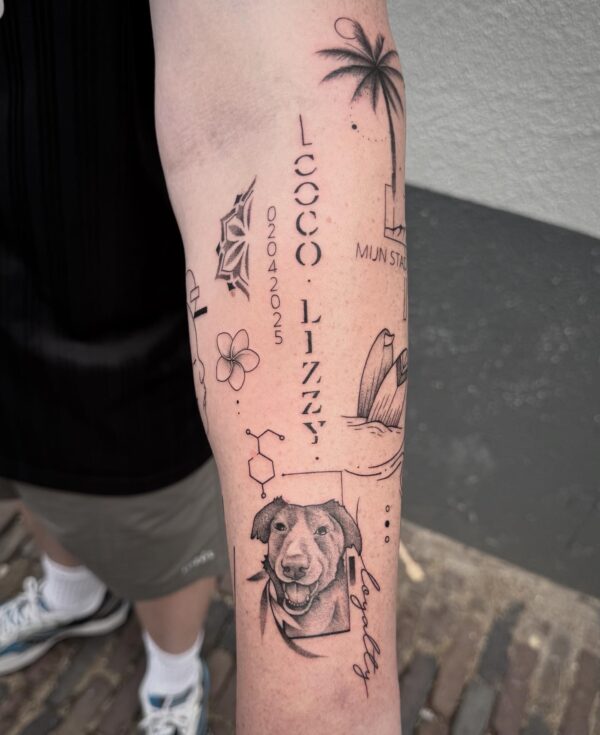 Fine line tattoo op de arm bij Isaan Tattoo Studio Nijmegen