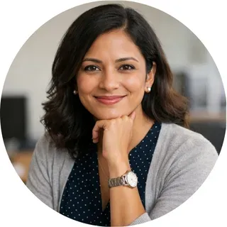Portrait of Aisha K., a professional woman in her 30s from Melbourne, working in the public sector, appearing calm, grounded, and prepared
