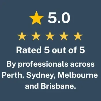 5-star rating graphic highlighting 5 out of 5 score from professionals in Perth, Sydney, Melbourne, and Brisbane, emphasizing the effectiveness of Grow Coaching services.