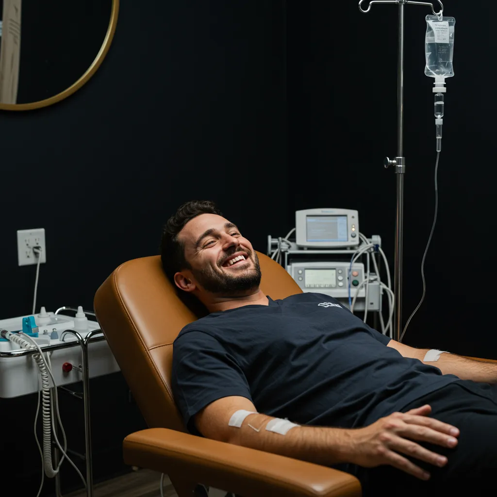 Private consultation room with digital health dashboard