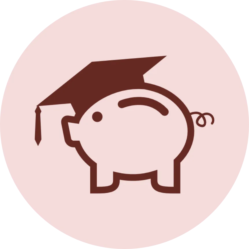 Piggy bank icon representing learning money skills early