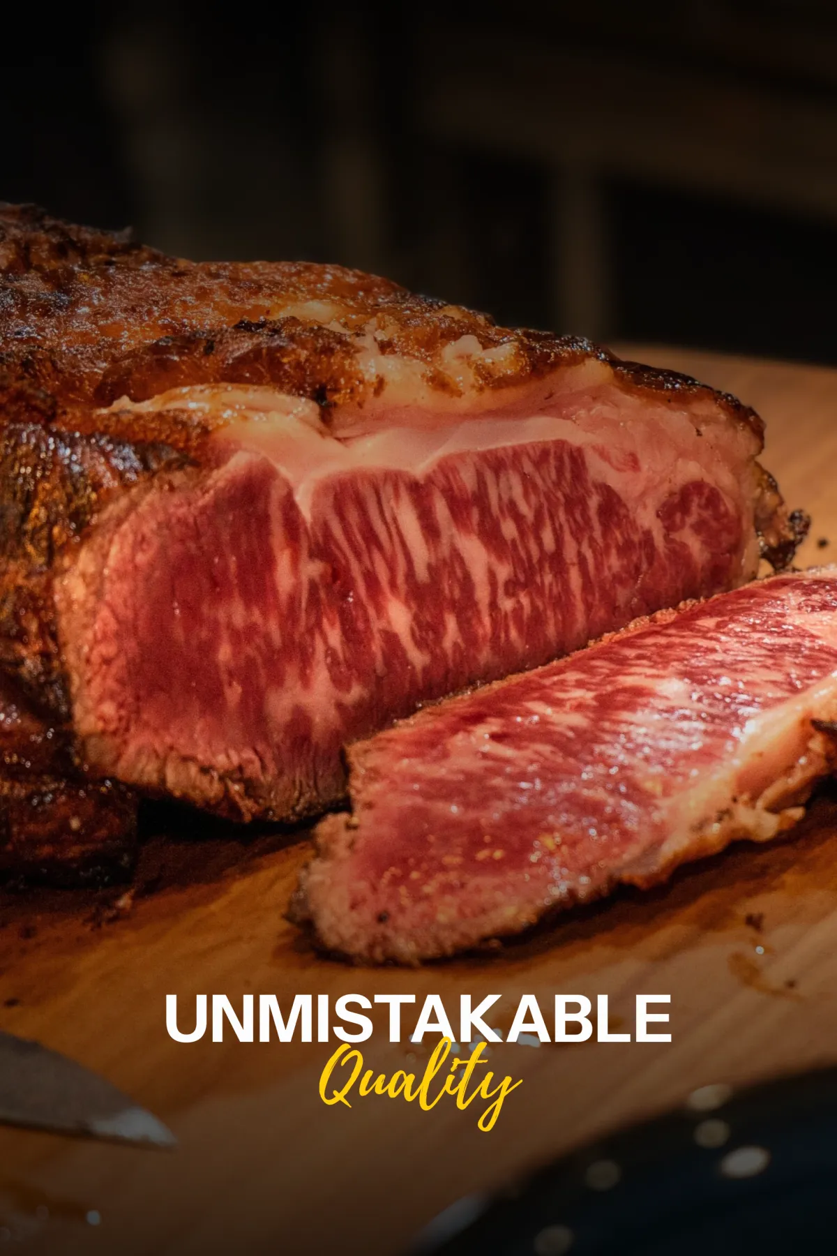 Premium Australian grain-fed beef cut representing high marble score quality at Bangkok Bob's