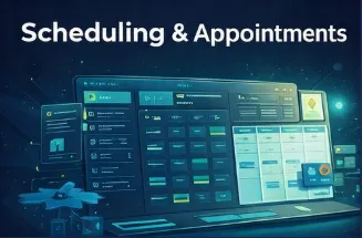 Illustrations representing automation, analytics, communications, and community tools.
