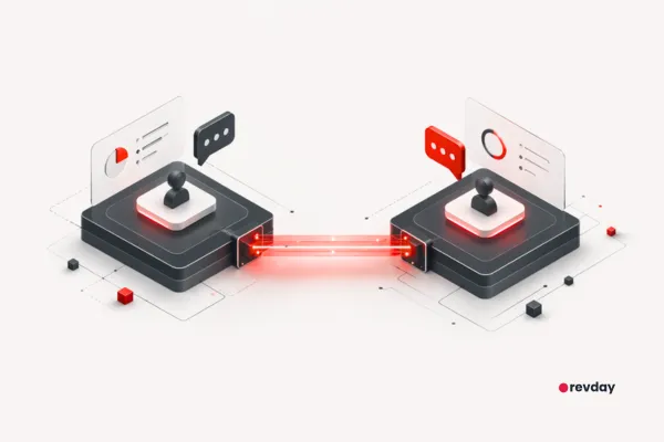 A minimalist graphic representing a structured, diagnostic sales conversation between a service provider and a client.