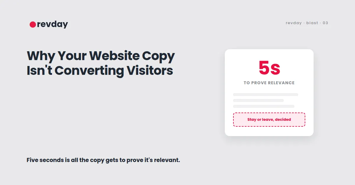 Illustration of a service business website homepage with unclear copy losing a visitor's attention