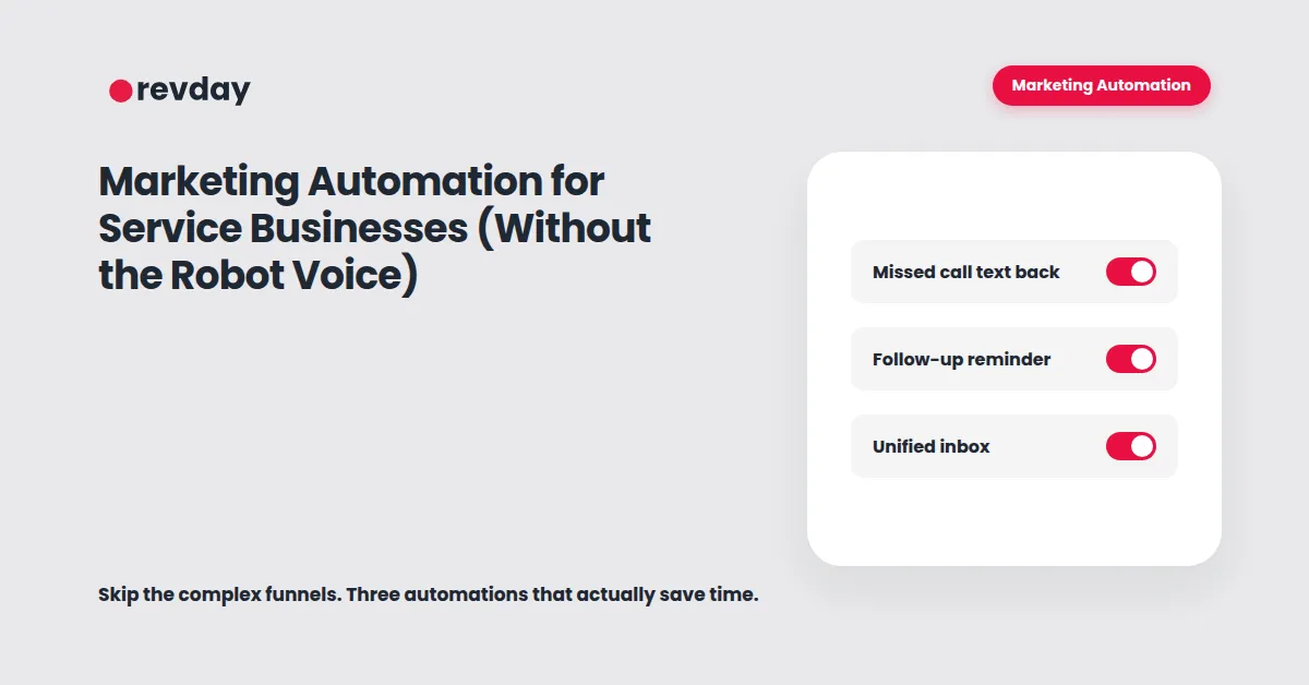 Illustration showing three simple marketing automations that save a service business owner time without sounding robotic (cover image, not placed inline in body)