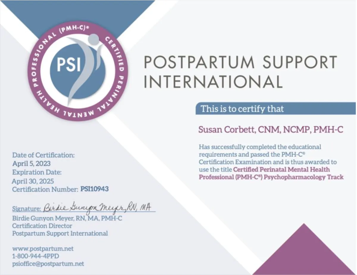 certification from the postpartum support international association