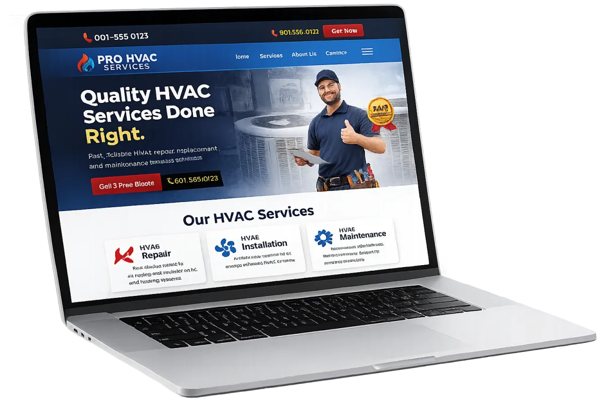 Isolated marketing kit and tablet showing a local business landing page mockup