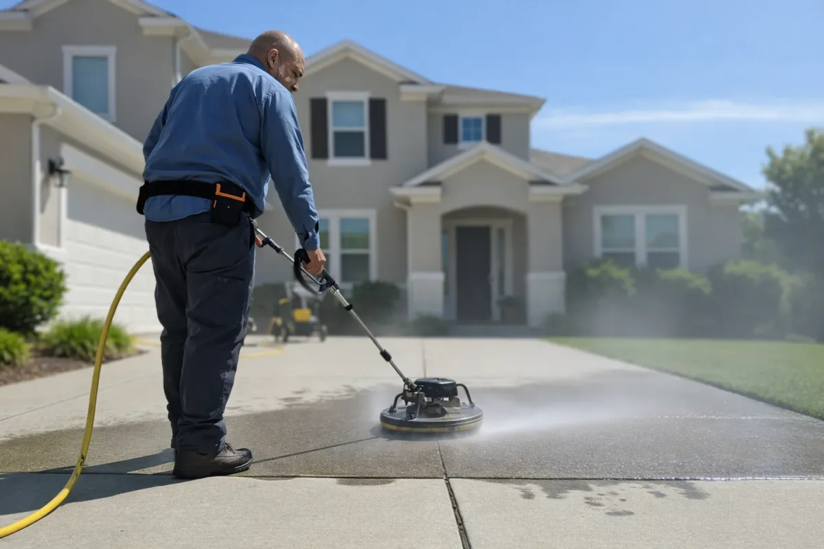 Pressure washing driveway and siding