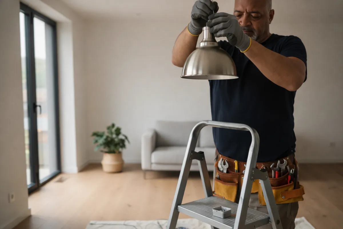 Handyman working on home interior repairs