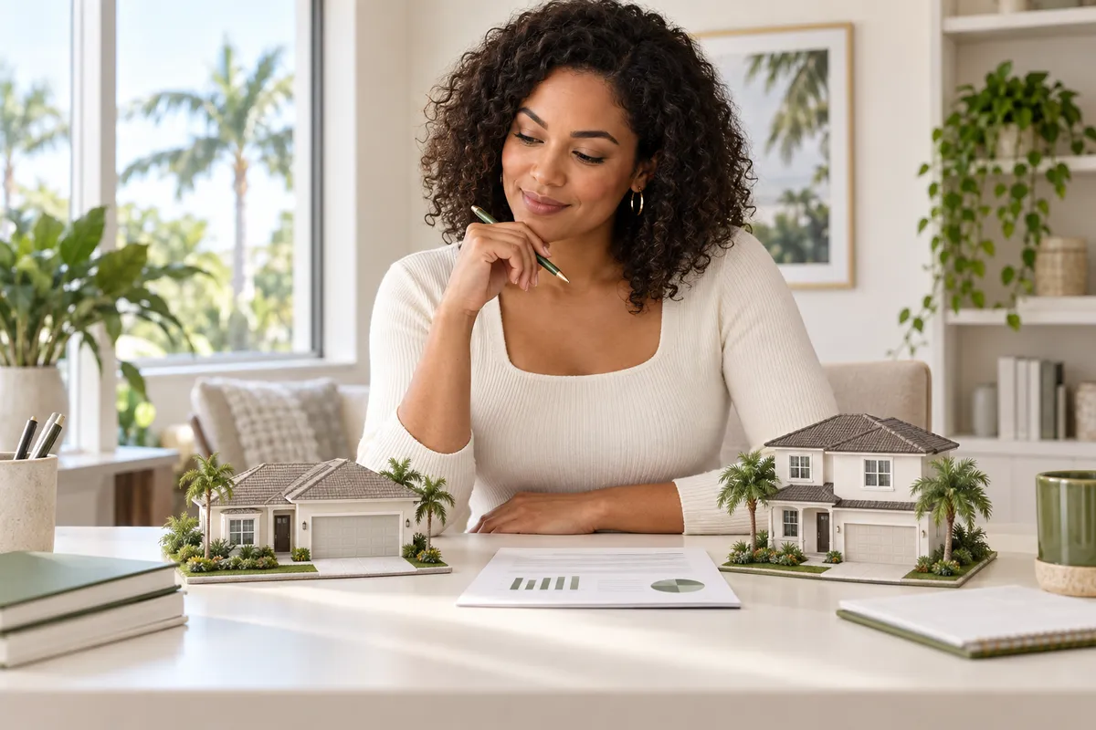 Florida homebuyer comparing mortgage payments, property taxes, insurance and HOA fees