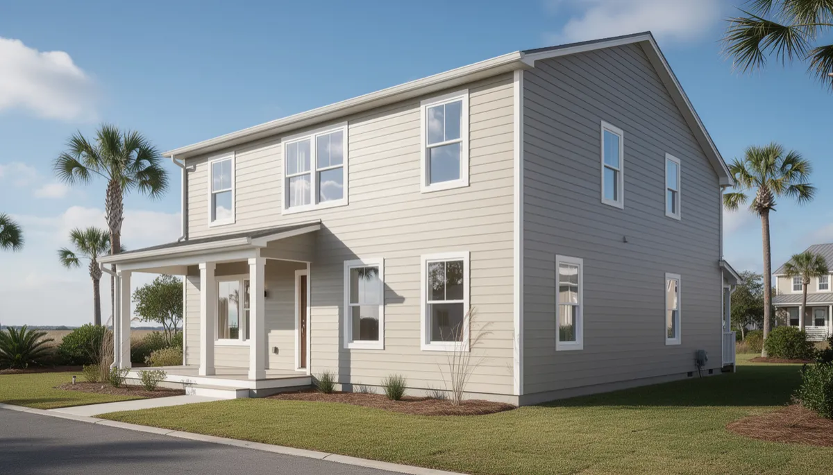 A coastal home with newly installed horizontal siding under a sunny sky.