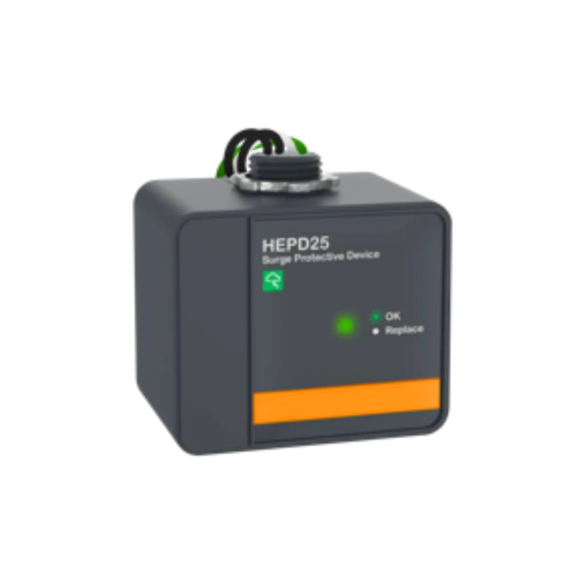 HEPD25 surge protective device with indicator lights, designed for whole-home surge protection installations for homeowners.