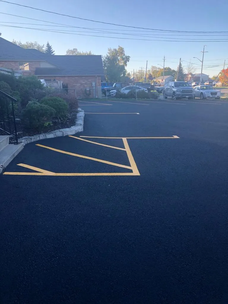 Hamilton parking lot with new line painting