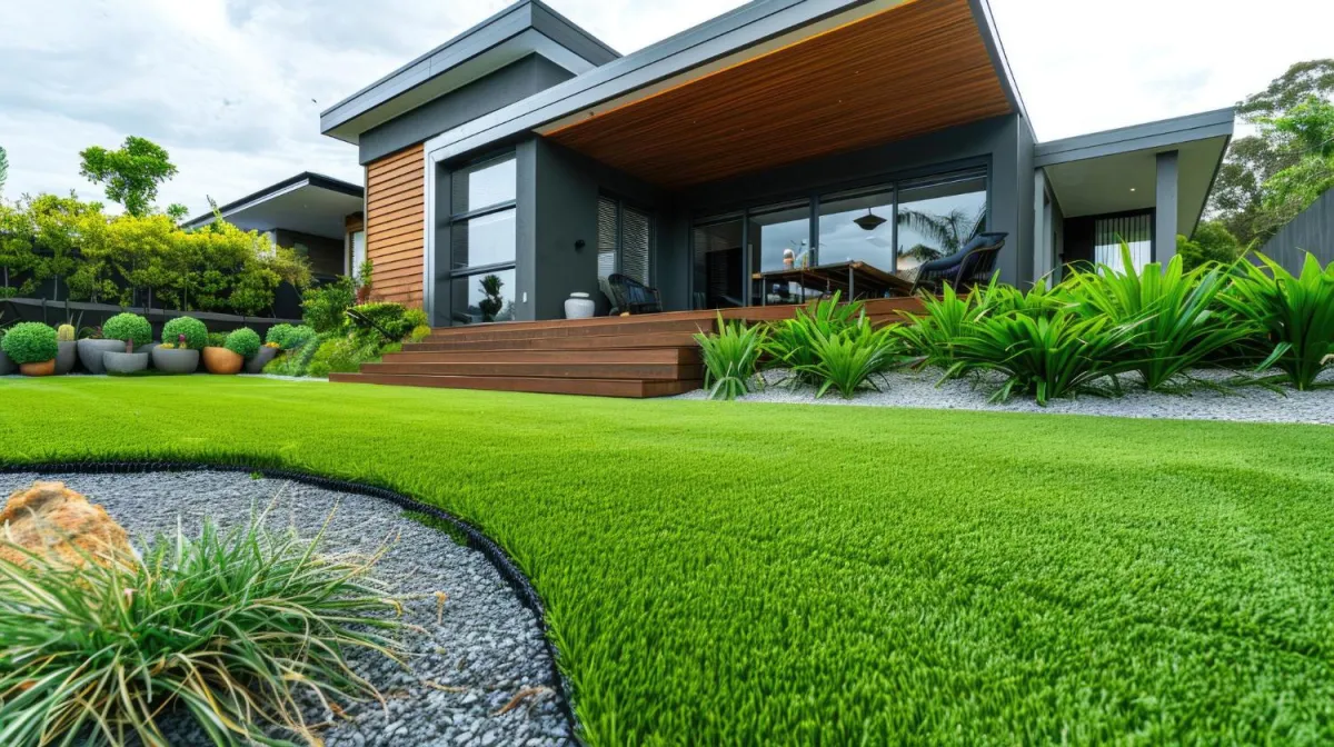 modern home with green lawn