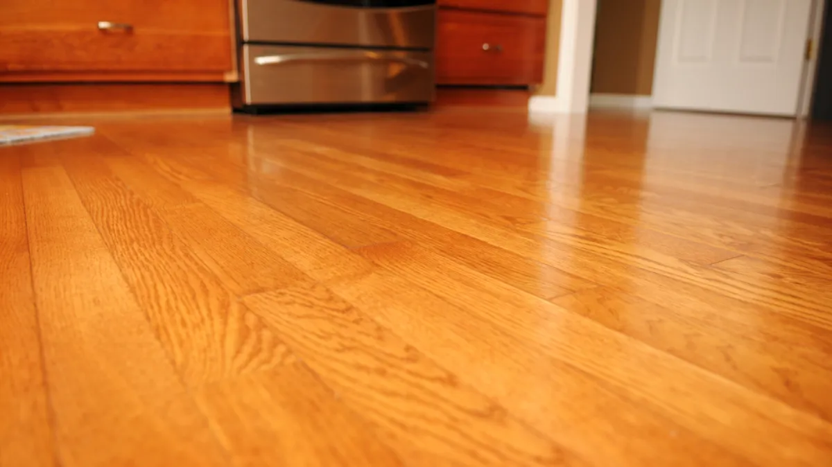 Completed hardwood flooring in kitchen