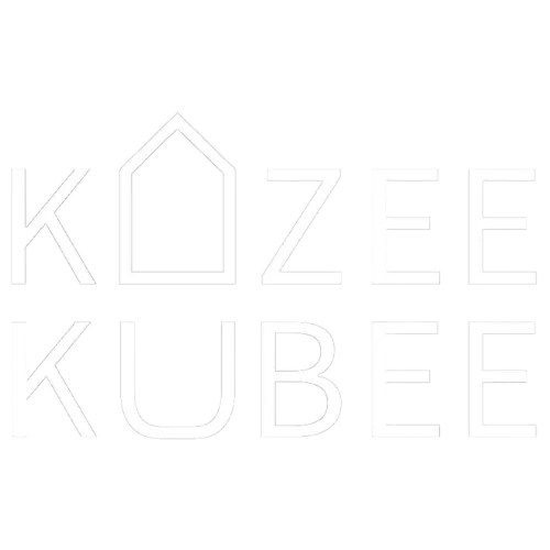 Kozee Kubee logo with white letters and transparent background