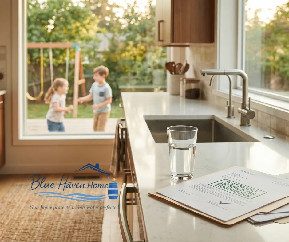 A body of water surrounded by trees and a waterfall