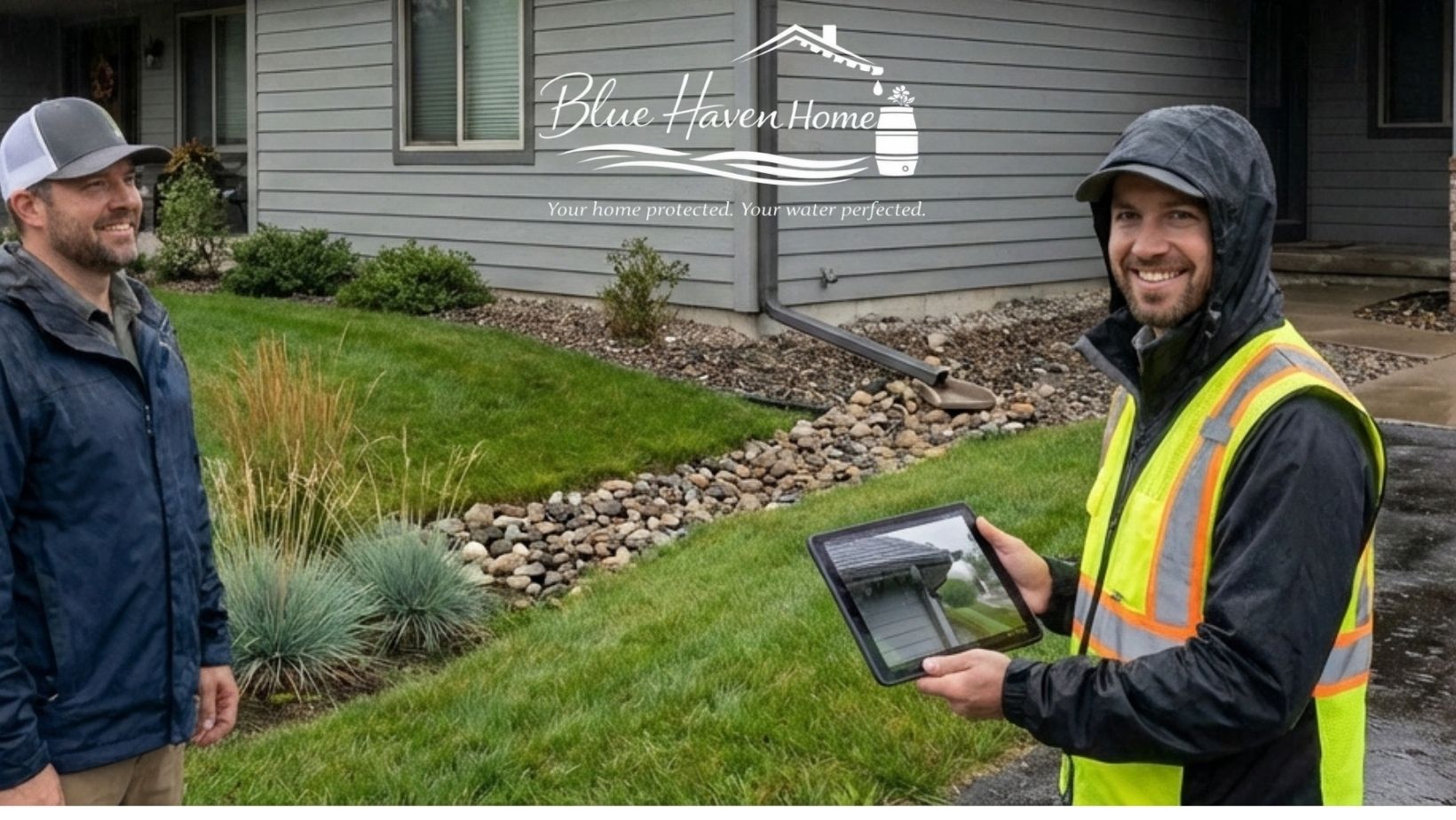 Modern walkway with lush green vines and trees.