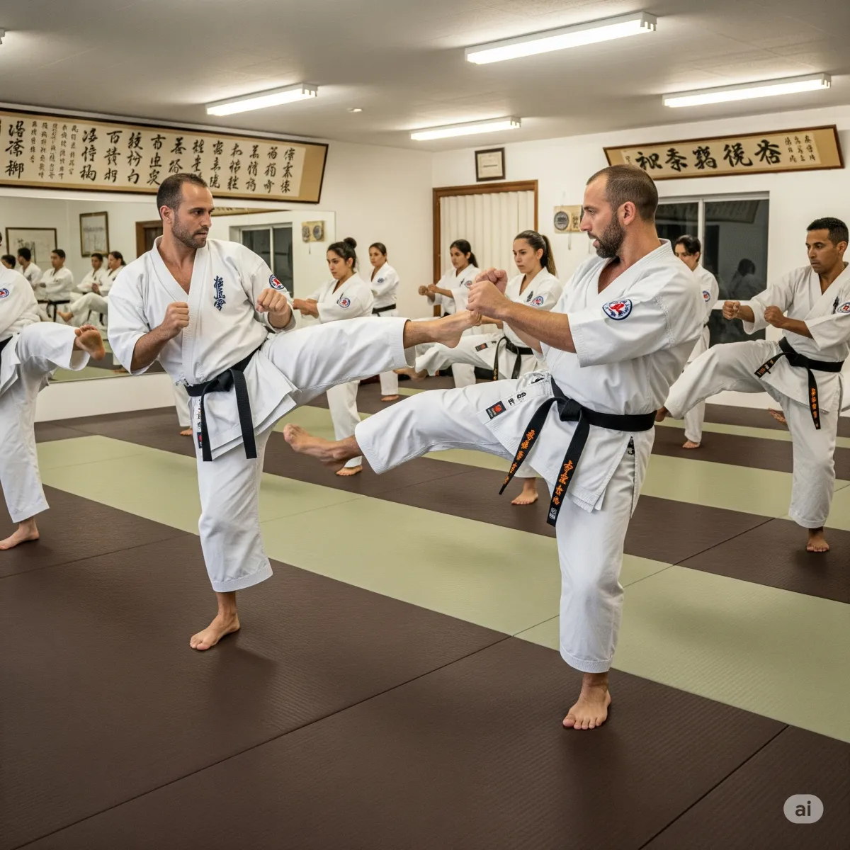 image of a karate class being taught inside a dojo