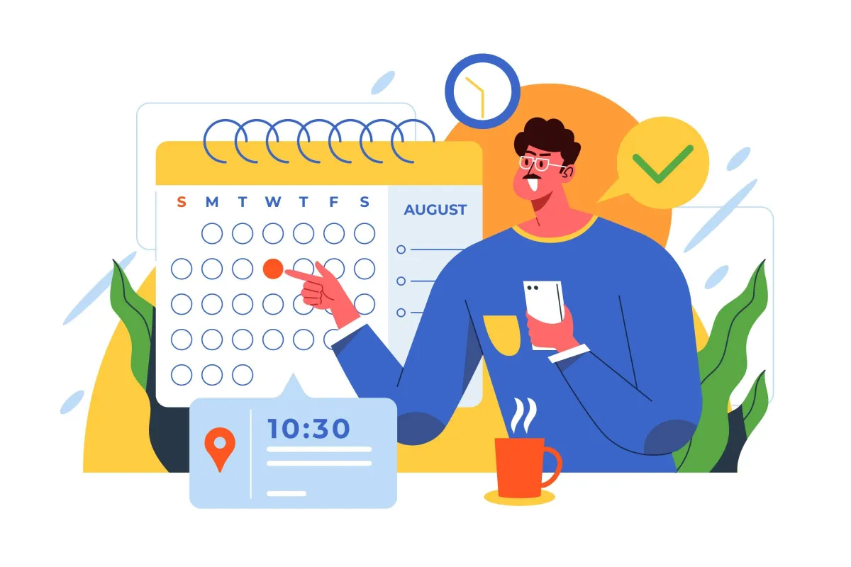 calendar booking vector, man and calendar image