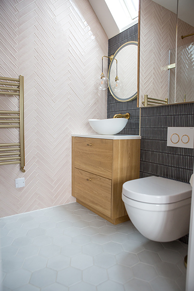 interior d photography of a pink bathroom in Bedfordshire designer