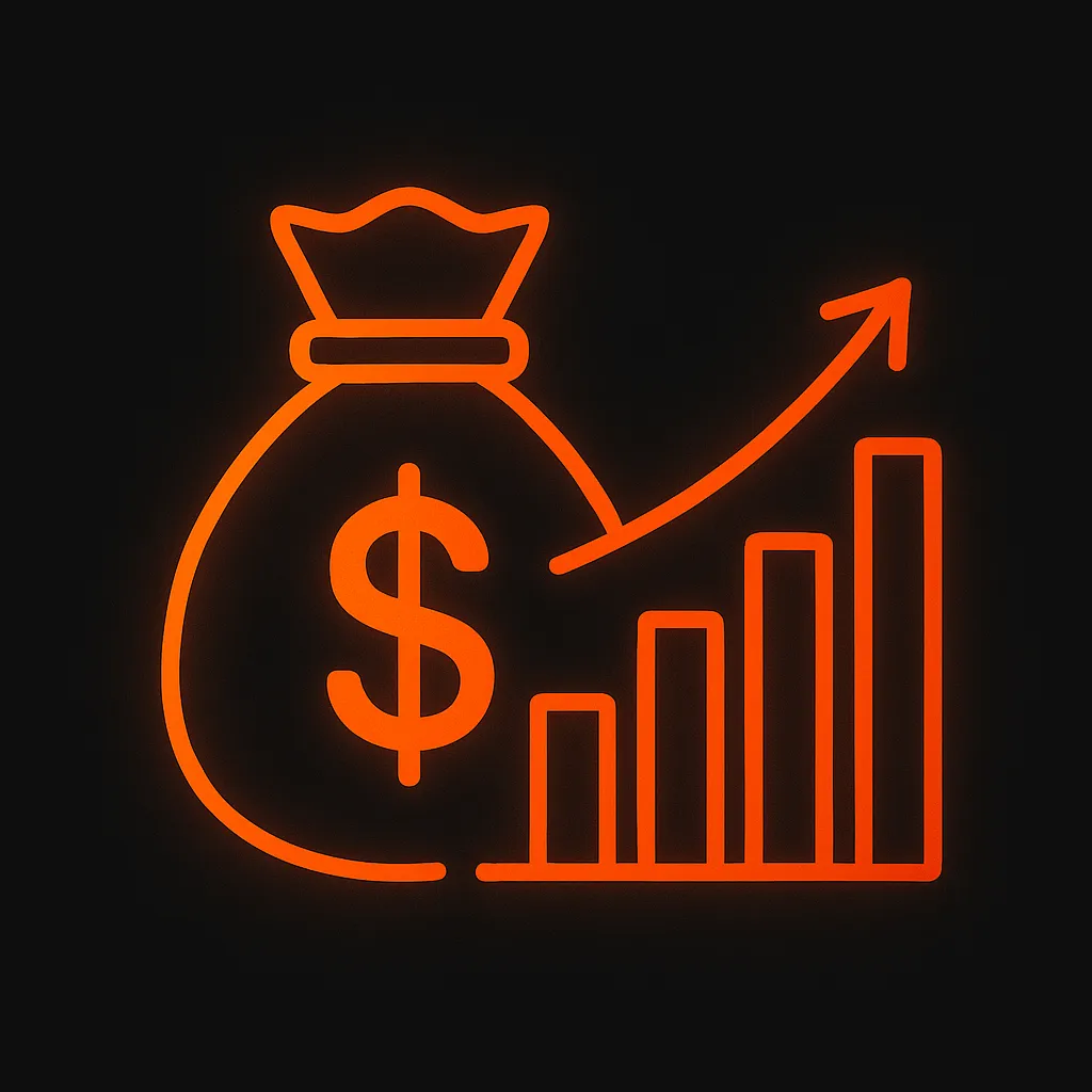 Revenue funnel with cash icons