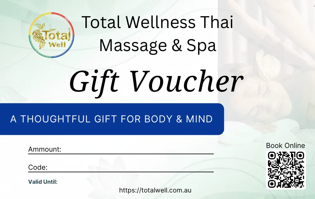 Thai massage gift voucher for relaxation and wellness at Total Wellness Thai Massage & Spa