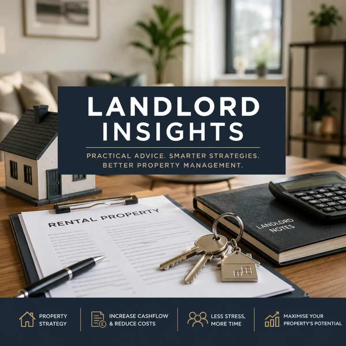 Modern rental property interior with keys and paperwork for a West Yorkshire landlord blog