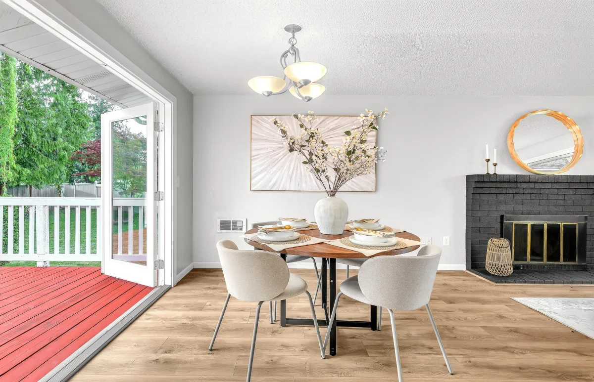 white wooden table with chairs
