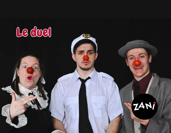 Clown couple in a dramatic comedic scene