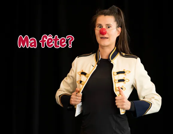 Clown students experimenting with silly props on stage