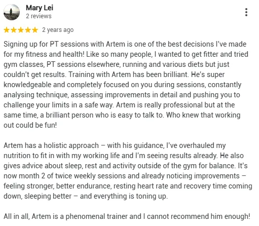 "1:1 personal training session with Artem in Archway studio"
