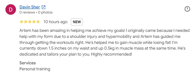 SYP Fitness Google reviews rating — 100+ five-star reviews, Highgate personal trainer