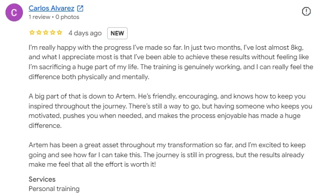 SYP Fitness Google reviews rating — 100+ five-star reviews, Highgate personal trainer
