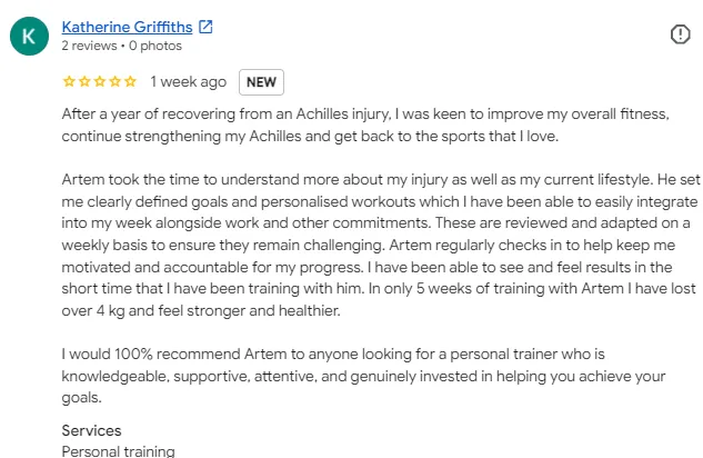 SYP Fitness Google reviews rating — 100+ five-star reviews, Archway personal trainer