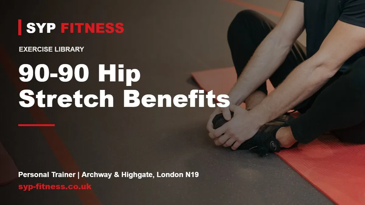 Man stretching on a red yoga mat - 90-90 Hip Stretch benefits, SYP Fitness personal trainer in Archway, London N19