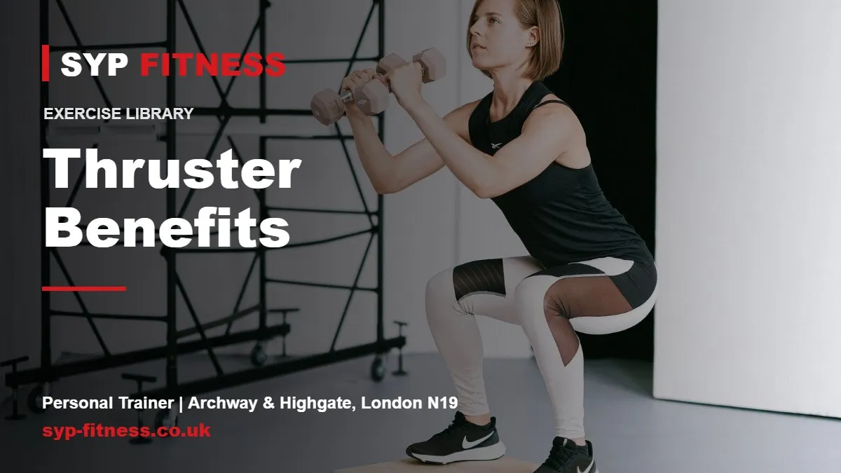 Woman squatting with dumbbells - Thruster benefits, SYP Fitness personal trainer in Archway, London N19